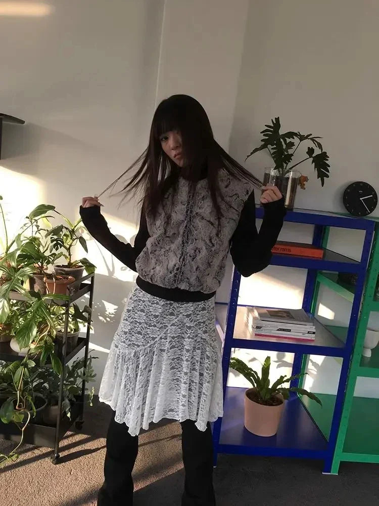 Japanese Vintage Jacquard Lace Skirt Pants Women High Waist Layered Skirt Y2k Asymmetrical Skirt 2025 Spring Clothing