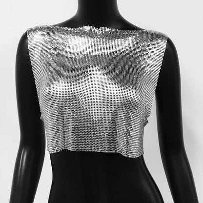 Sexy Metal Sequin Tank Top For Women y2k Summer Beach Backless Crop Top Rave Festival Club Outfits Camisole