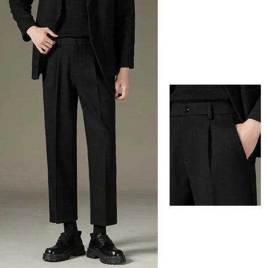 Men's Casual Straight-Leg Wool Trousers - American Style Commuting Pants Perfect for Fall/Winter 28-38