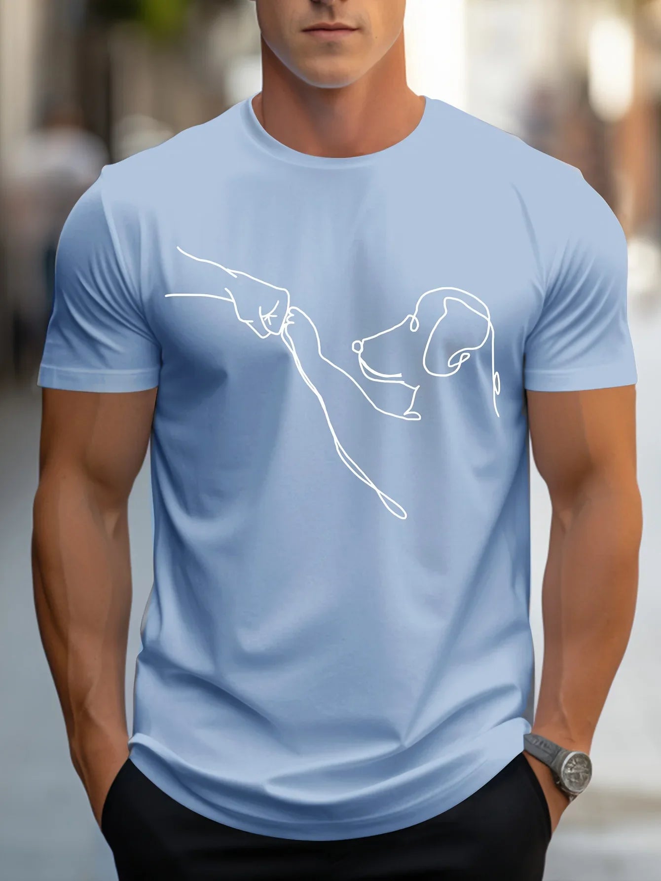 Men's 100% cotton casual sports loose fit Funny Dog First print round neck short sleeved T-shirt top