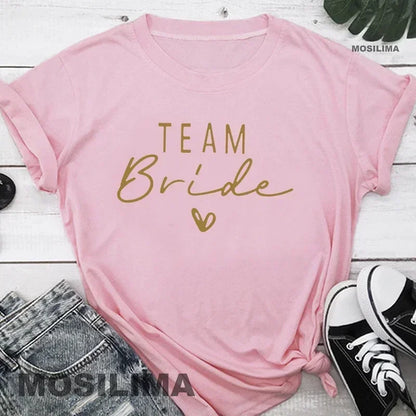 Women Cotton T Shirt Team Bride Bachelorette Party Shower Hen Party Bridesmaid Print T-Shirt 2024 Girls Wedding Female Tops