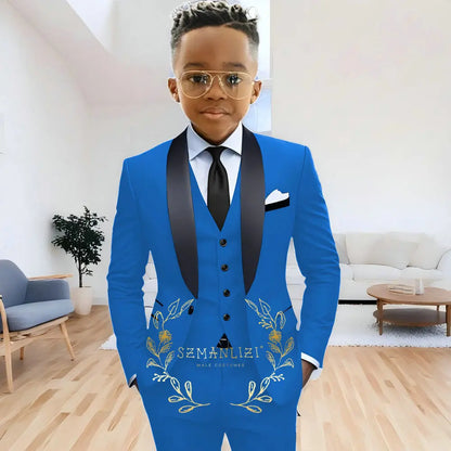 Formal Navy Blue Boys Suit Jacket Pants Vest 3 Piece Set Shawl Lapel Blazer for Kids Wedding Tuxedo Suits 2-16 Years Clothes
