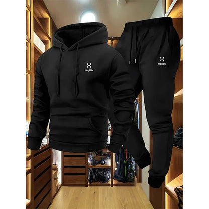Men's hooded sweatshirt and sweatpants set casual long-sleeved geometric print hooded style pocket comfortable Streetwear style