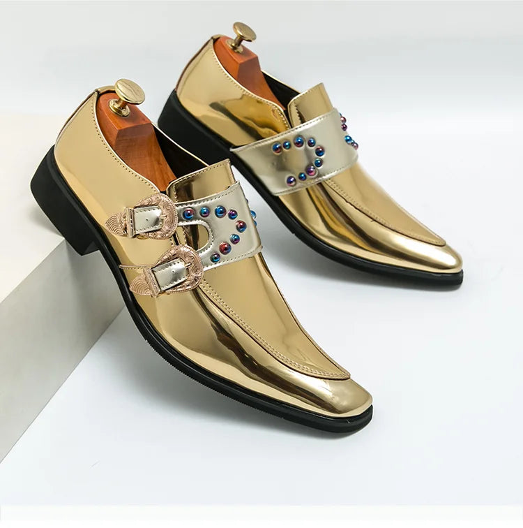 Pink Mens Patent Leather Shoes Designer High Quality Pointed Chelsea Formal Shoes Man Dress Wedding Party Shoes Men