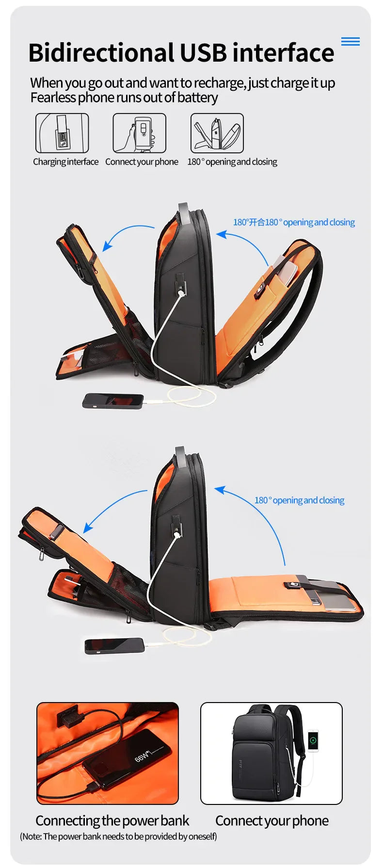 Business Waterproof Backpacks USB Charging Men Backpack Fit 15.6 Inch Laptop Travel 35L Large Capacity Backpack