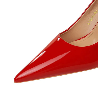 Women 7.5cm 10.5cm High Heels Wedding Bridal Classic Pumps Lady Scarpins Metallic Leather Low Heels Stiletto Nude Office Shoes
