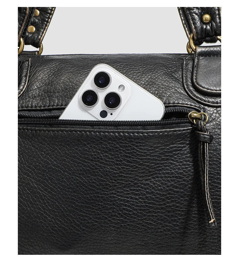 Y2K Hot Women's Punk Biker Tote Bag Large Capacity PU Leather Crossbody Purse with Multi Pockets for Work Commute Moto Style