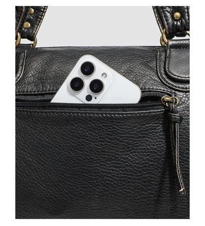 Y2K Hot Women's Punk Biker Tote Bag Large Capacity PU Leather Crossbody Purse with Multi Pockets for Work Commute Moto Style