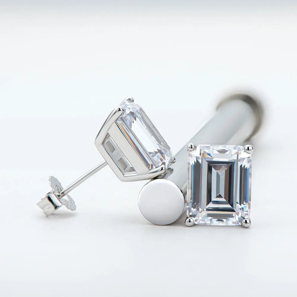 D VVS1 Emerald Cut Moissanite Earring s925 Sterling Sliver Plated with 18k White Gold Earrings for Women Fine Jewelry