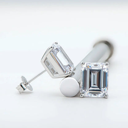 D VVS1 Emerald Cut Moissanite Earring s925 Sterling Sliver Plated with 18k White Gold Earrings for Women Fine Jewelry