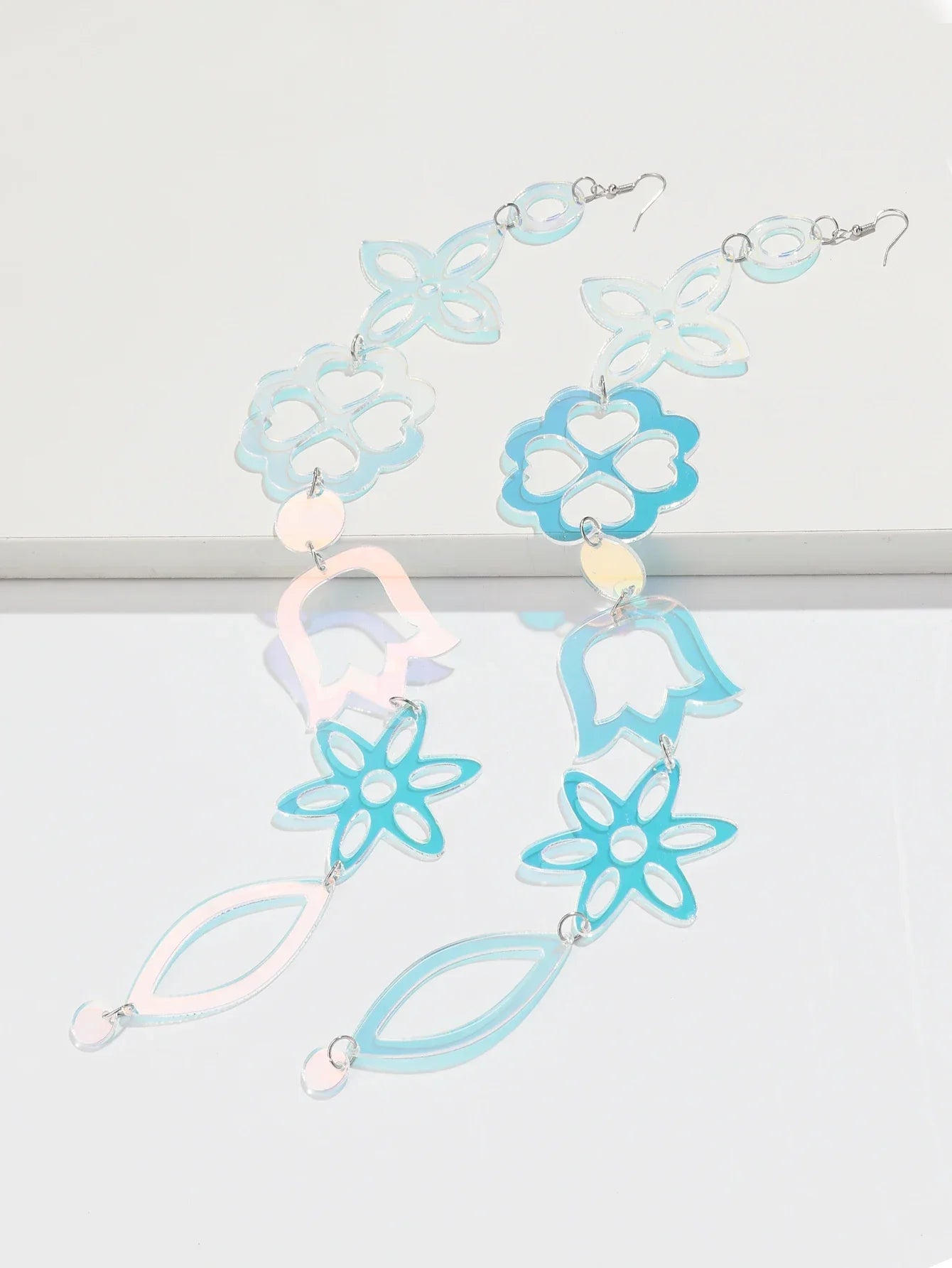 Extra Long Irregular Geometric Acrylic Drop Earrings Exaggerated Flower Bell Pattern Pendant Earring for Women Punk Jewelry Gift