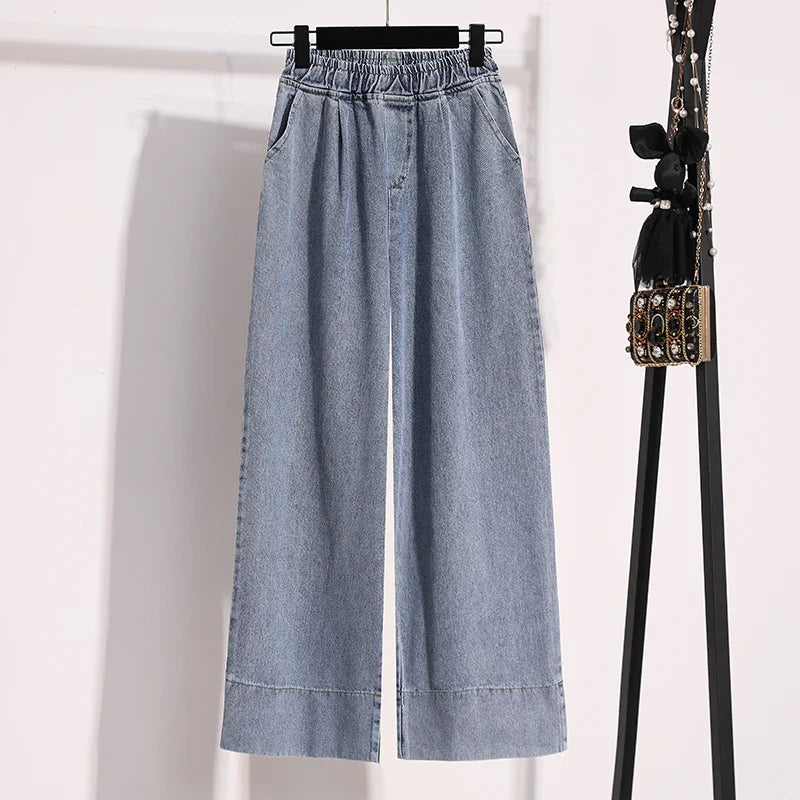 Autumn Large Size Loose Wide Leg Blue Denim Pants