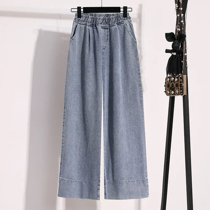 Autumn Large Size Loose Wide Leg Blue Denim Pants