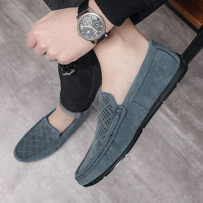 Summer Suede Men Casual Shoes Outdoor Breathable Lightweight Leather Mens Walking Shoes Anti Slip Lightweight Driving Shoes