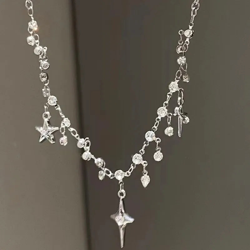 Pendent Necklace for Women Punk Simple Zircon Tassel Clavicle Chain Choker Elegent Party Gift Jewelry Girl