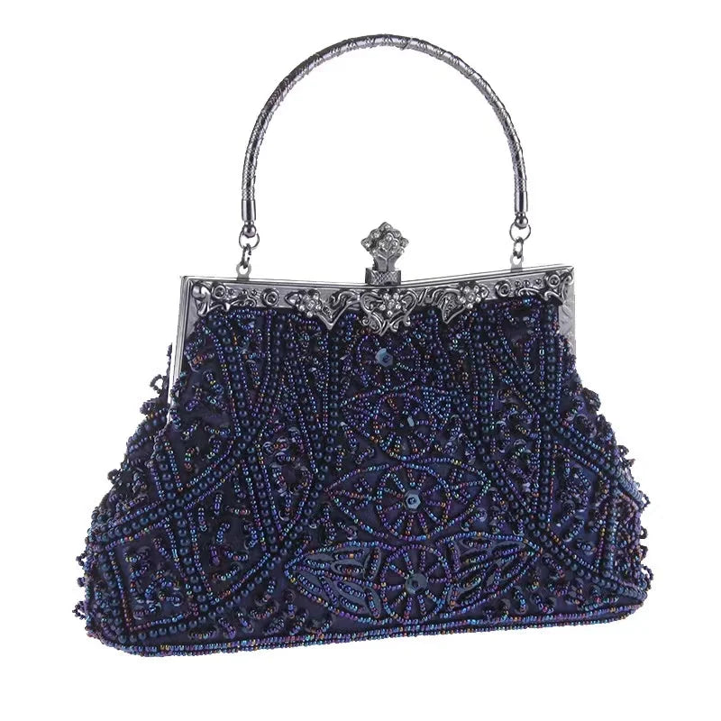 vintage trend Heavy industry embroidery flower beaded hand-held evening bag for party，wedding