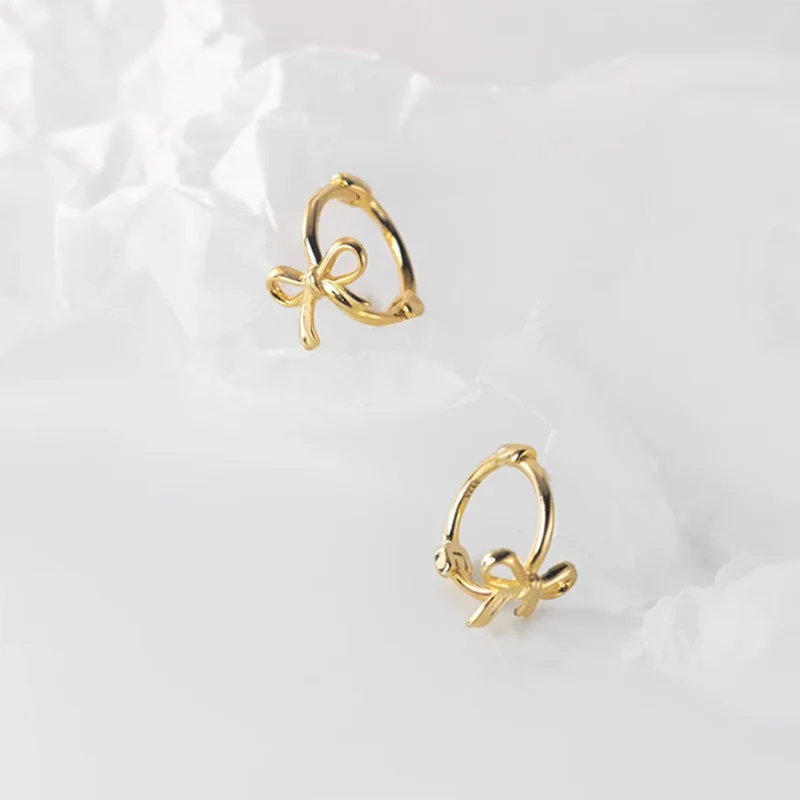 925 Sterling Silver Fashion Simple Bow Huggies Ear Hoop Earrings for Women Cute Girl Romantic Korean Butterfly Jewelry