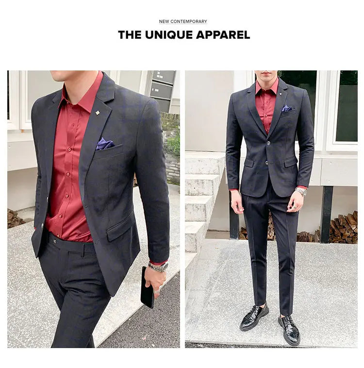 Men's Slim Fit Business Suit High Quality Boutique Fashion Two-Piece Set Handsome Trend Banquet Four Seasons Trousers Included