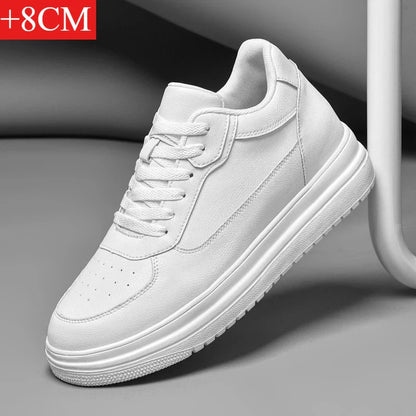 Novos sapatos masculinos invisíveis para aumentar a altura, sapatos esportivos de 6 CM-8 CM-10 CM, sapatos esportivos de couro branco para homens, tamanhos ampliados 36-46