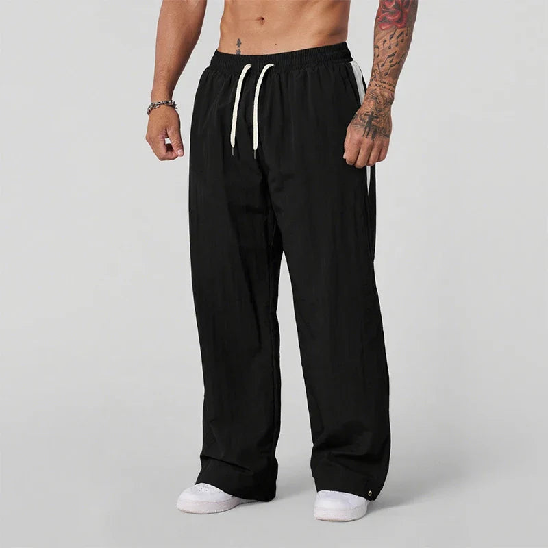 2025 Autumn New Track Pants Men's Loose Casual Pants Wide Leg Trendy Sports Splicing Breathable Pants American Sports Pants