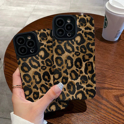 Fashion Gold Leopard Silicone Leather Case For iPhone 15 14 Pro Max 11 13 12 Mini 16 Plus 17 Air Soft Shockproof Cover