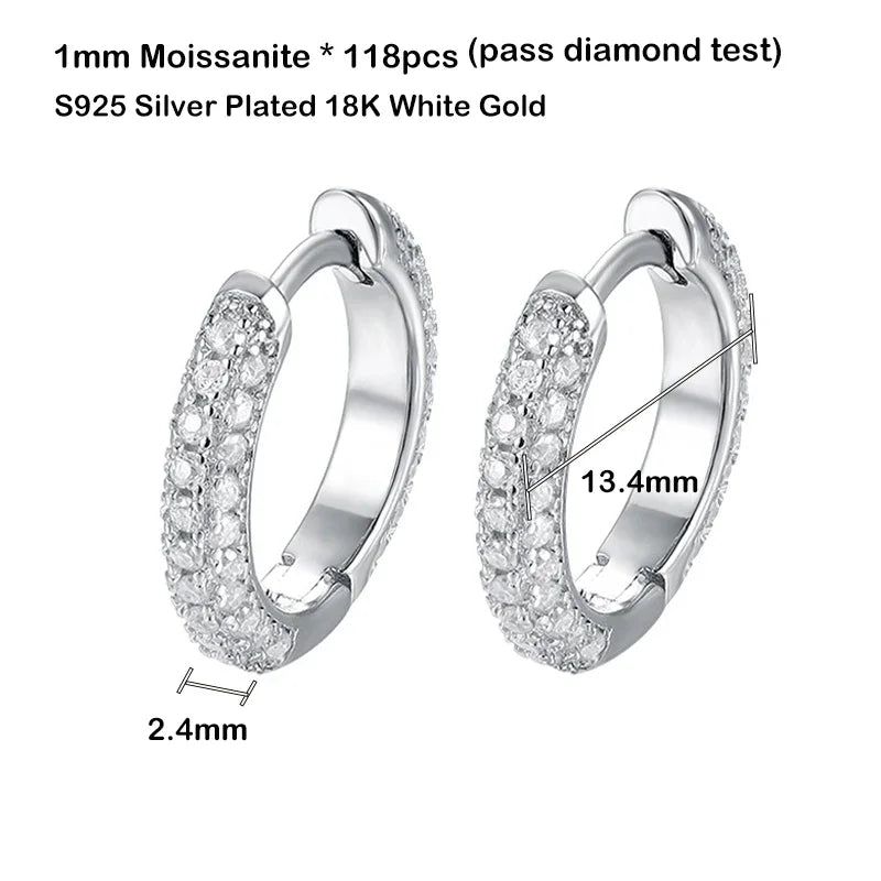 Luxury Designer 0.8cttw D Color Full 1mm Moissanite Hoop Earrings S925 Sterling Silver Earring For Women Party Fine Jewelry