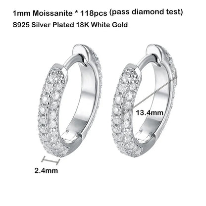 Luxury Designer 0.8cttw D Color Full 1mm Moissanite Hoop Earrings S925 Sterling Silver Earring For Women Party Fine Jewelry
