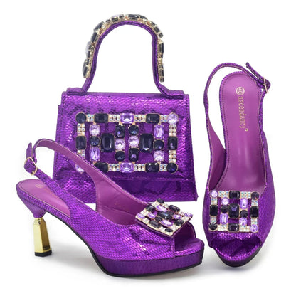 Fashion Bag and Shoe Set Nigeria Party Pumps Women Shoes and Bags To Match Set Italy Lady Rhinestone Pumps Women Luxury