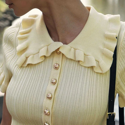 Ruffled Knitted Mini Dresses For Women High Waist Summer 2025 New Short Sleeve Dress Bodycon Female Retro Elegant Dress