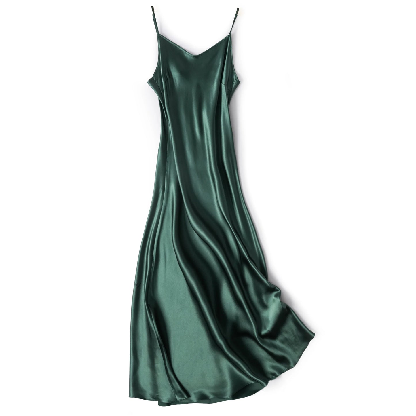 100% Natural Mulberry Silk Plain Satin French V-neck Diagonal Cut Women's Sexy Solid Suspender Dress