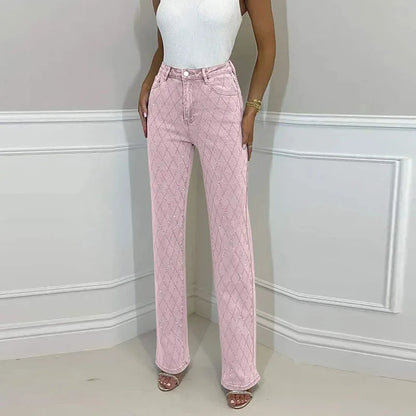 Y2K Women Rhinestone-Shaped Denim Trousers