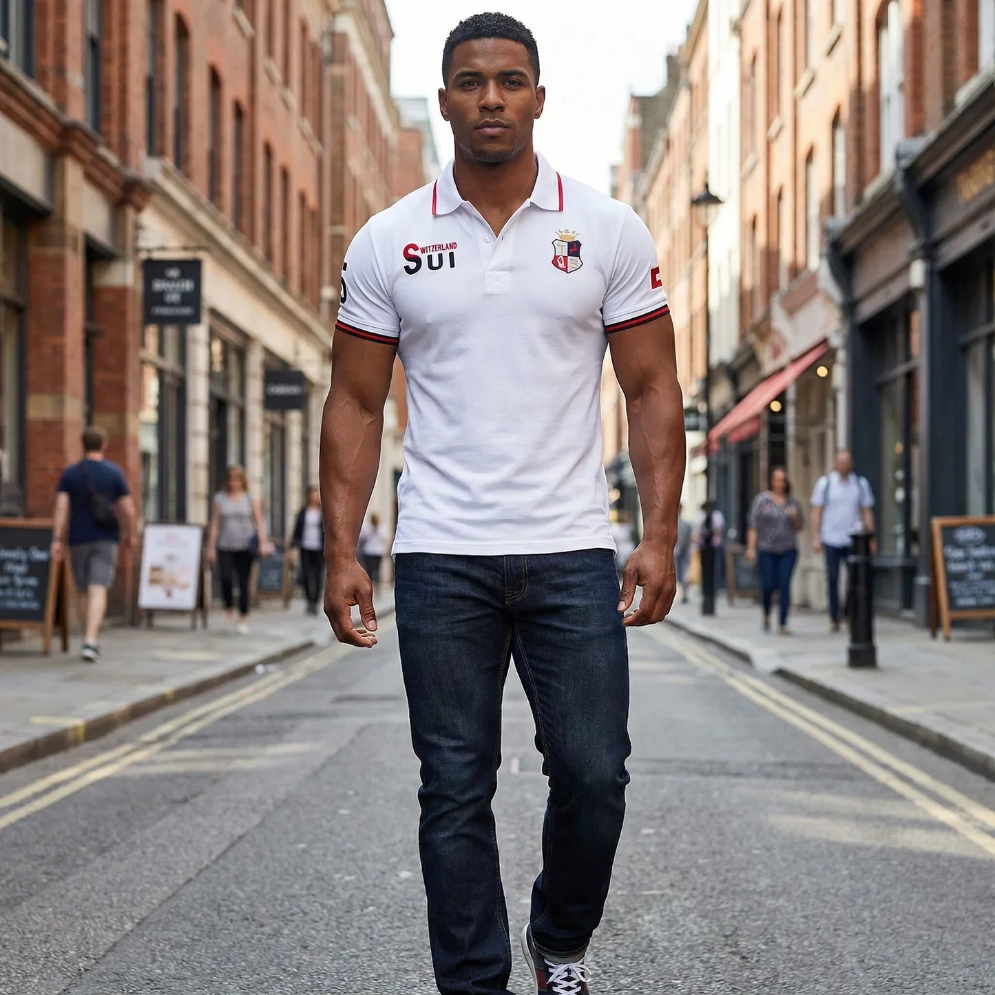 New Swiss polo shirts men short sleeved polo collars fashionable casual sporty high-end pure cotton micro elastic embroidery