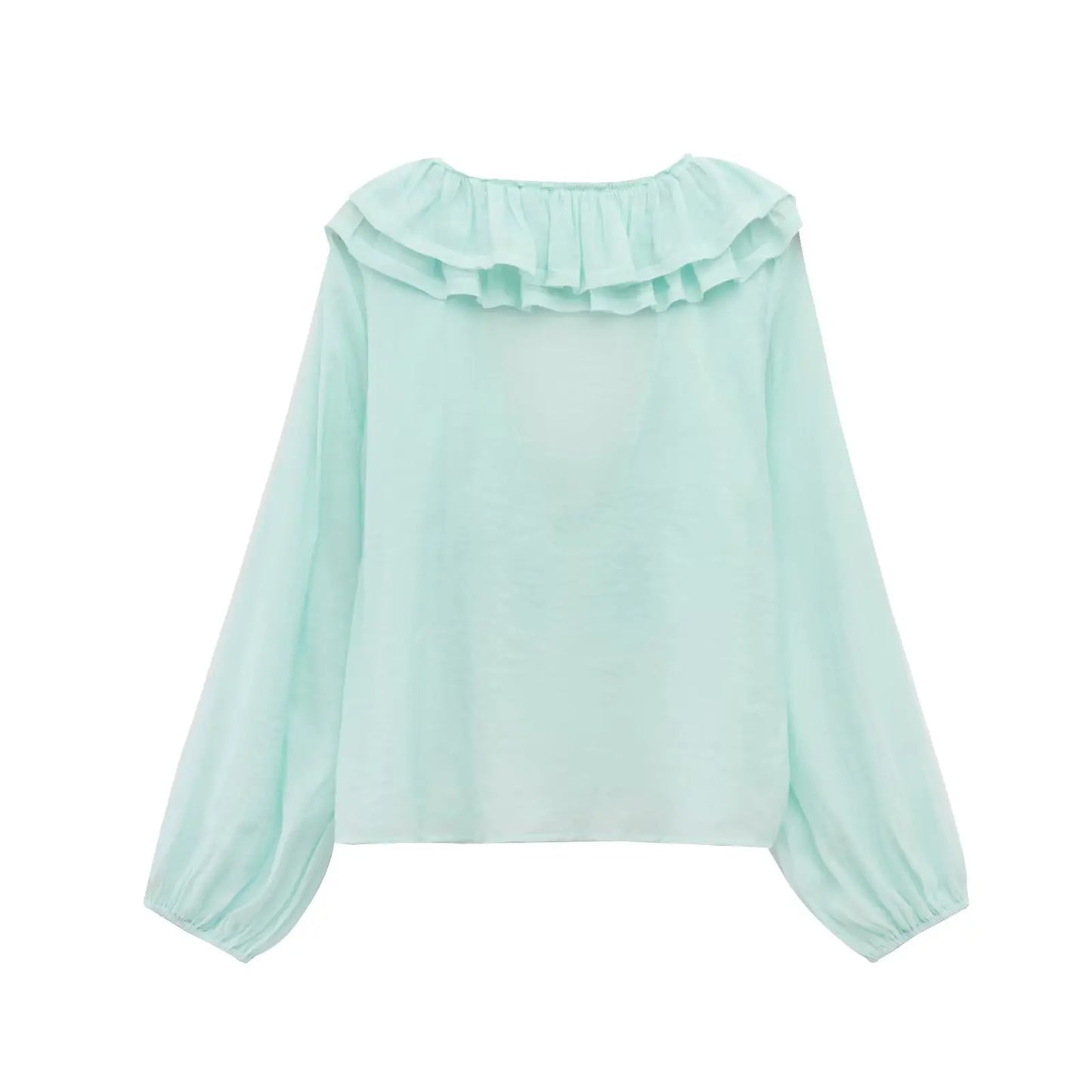 Women Fashion Long Sleeve V Neck Tierred Ruffles Loose Blouse Female Solid Color Casual Shirts Blusas Chic Tops LS6317