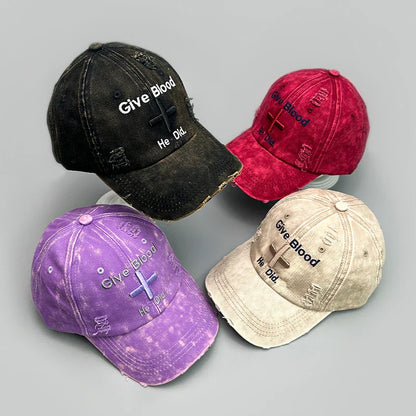New Unisex Letter Tie-dye Embroidery American Vintage Baseball Hats Versatile Fashion ins Broken Breathable Casual Peaked Caps