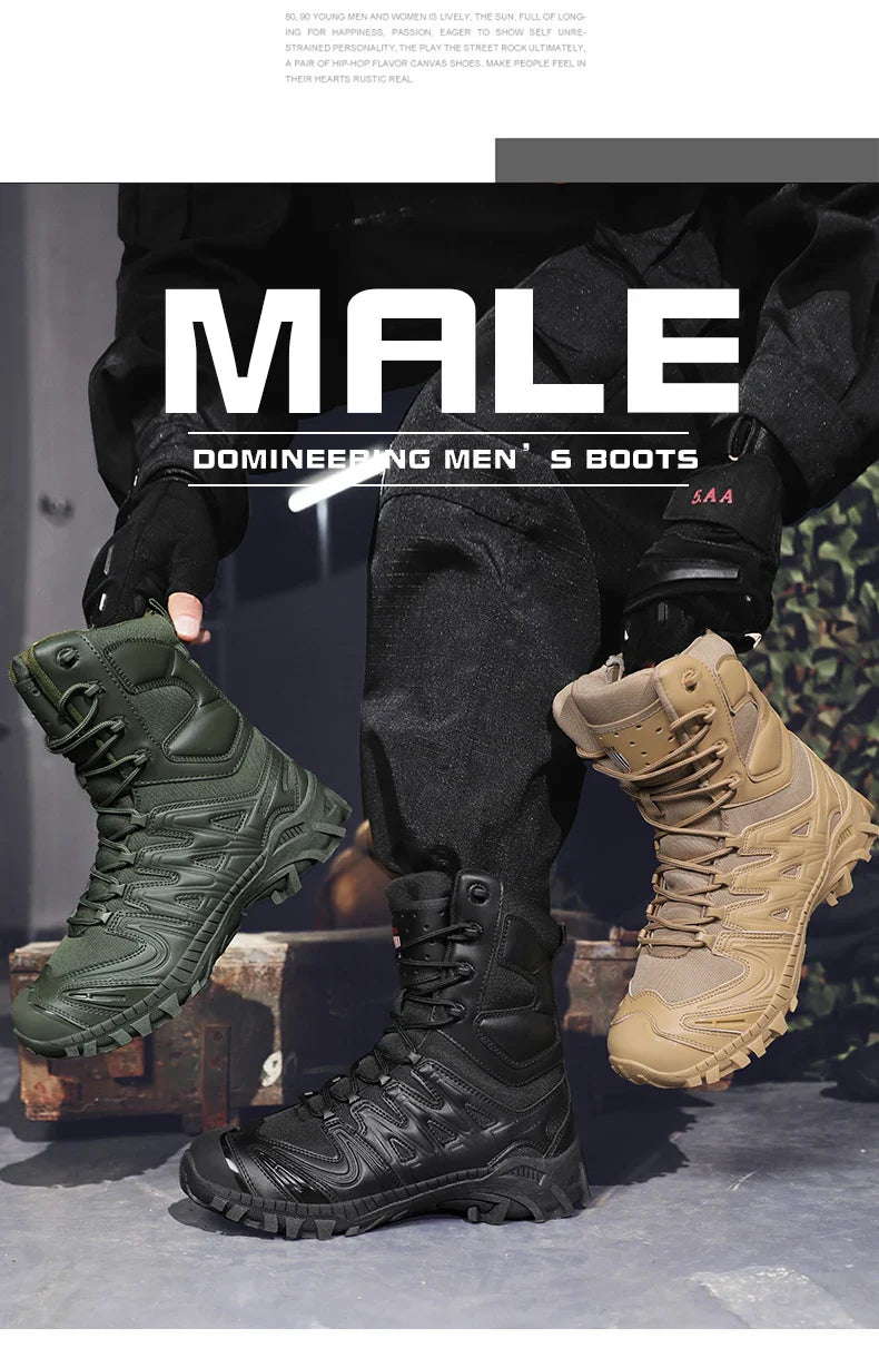 Men's trend high-top outdoor boots four seasons non-slip comfortable hiking boots professional protective tactics training boots