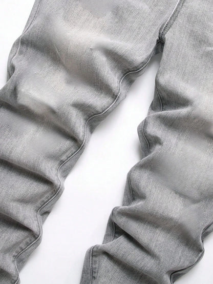 1 Calça Jeans Masculina Slim, Nova Tendência de Festa Estilo Urbano, Jeans com Bolsos, Adequado para Uso Diário de Casais em Todas as Estações