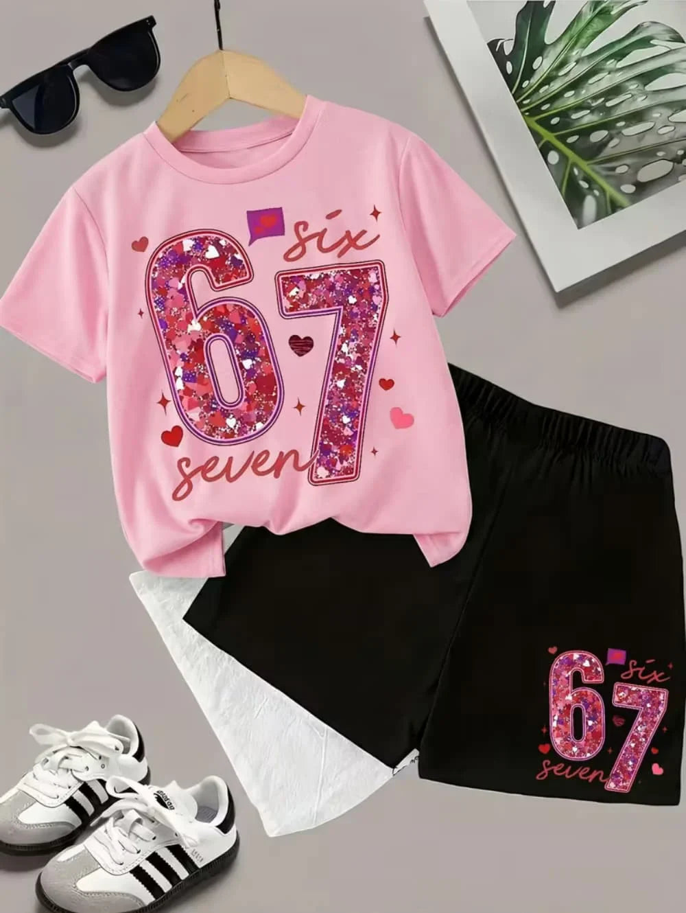 2026 New Cool 67 Funny Printed Kids T-Shirt Shorts Sports Set Fashion Children's Clothes Casual Boy Girl Short Sleeve Shorts Set