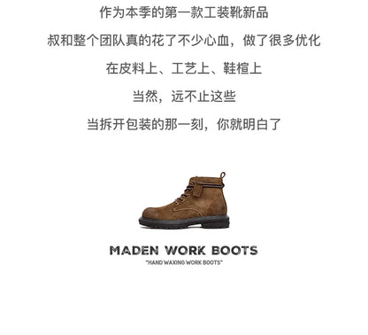 Men's Vintage Split Suede Boots Brown High-Top Work Boots Lace-Up Desert Ankle Rugged Sole Boots Outdoor Winter Fall Shoes