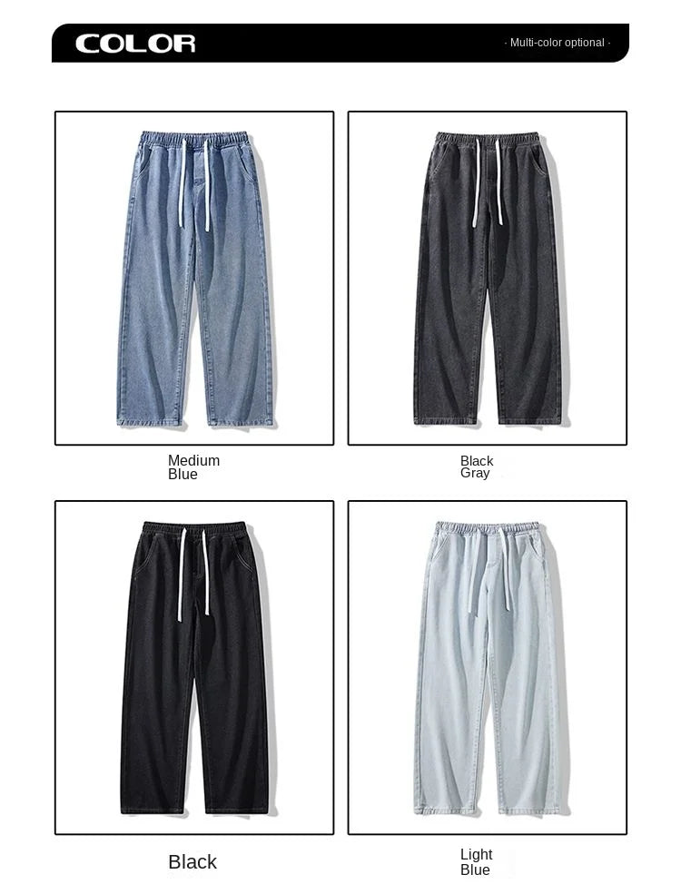 Calça Jeans Masculina Primavera Outono Tendência High Street Reta Perna Larga Roupas Masculinas Calça Jeans Corte Reto