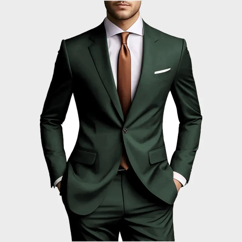 Elegant Men's Suits 2 Piece Set Fashion Korean Casual Slim Fit Social Groom Wedding Tuxedo