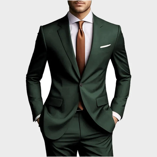 Elegant Men's Suits 2 Piece Set Fashion Korean Casual Slim Fit Social Groom Wedding Tuxedo