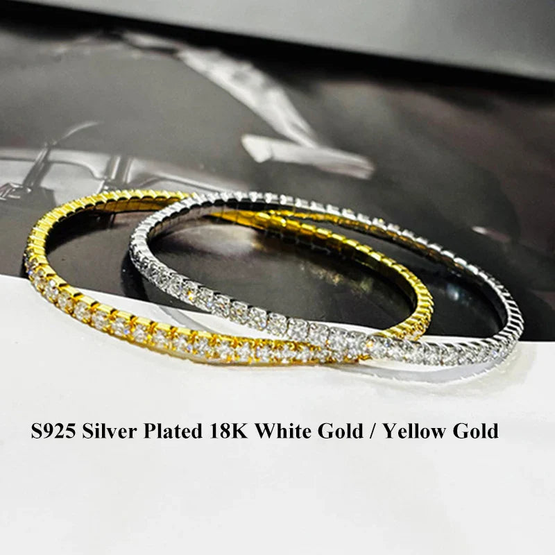 Elastic 2.5mm 3mm Full D Color Moissanite Tennis Bracelet Bangle for Women 925 Silver Pass Diamond Test Hand Link Bracelets