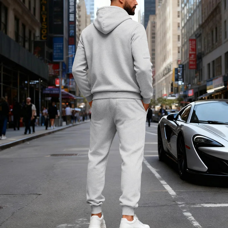Autumn and winter men's velvet loose casual tooling outdoor sports fashion hooded sweater set