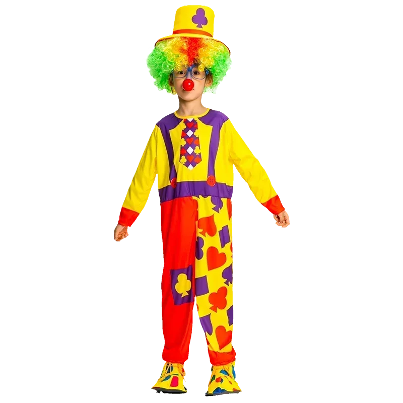 Kids Clown Cosplay Costumes Shoes and Wig Performance Funny Outfit for Girl Party Gift