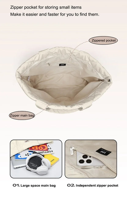 Large Soft Puffer Bag Women Big Size College Students Laptop Book Quilted Tote Bag Lady Down-filled Shopping School Bags