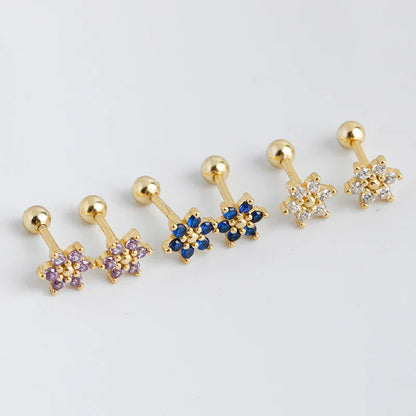 925 Sterling Silver Fashion Korean Petal Screw Bead Stud Earrings for Women Charm Ear Bone Piercing Jewelry Accessories