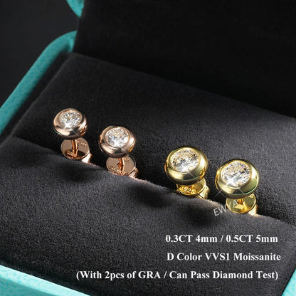 Oval Round Bezel 0.5CT Moissanite Stud Earrings for Women 925 Silver Plated 18k Pass Diamond Test Bubble Ear Jewelry Gift