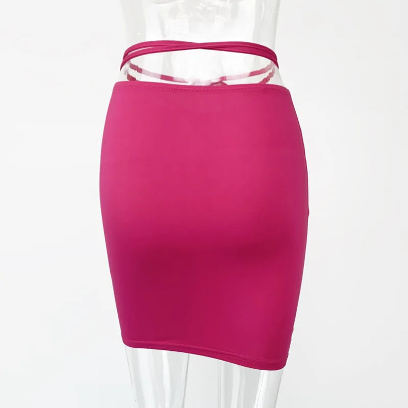 2026New Summer Women's ClothinginsHot girl high-waisted bodycon skirt European and American drawstring tie-up mini skirt
