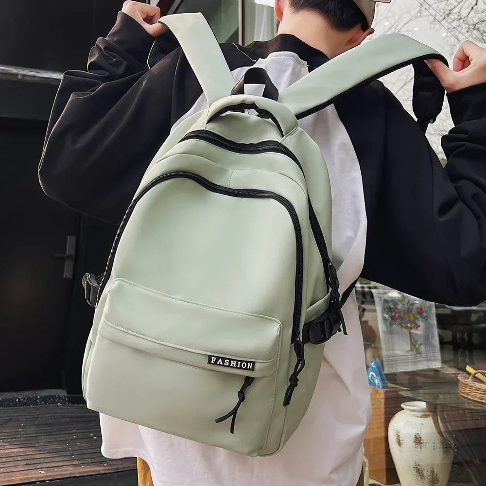 Large Capacity Solid Color Student Backpack Junior and high school simple black travel backpack