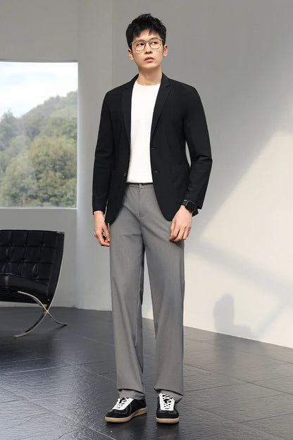 Men's Ice Silk Trousers High Stretch Micro-Grid Straight Leg Pants Business Casual Breathable YKK Zip Quick Dry Slacks 2026
